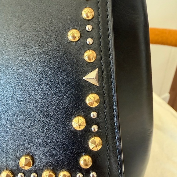 Salvatore Ferragamo Black Leather Satchel with Gold & Silver Studs - Picture 9 of 11